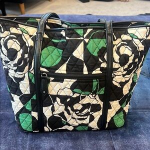 Vera Bradley Quilted Tote Bag - Black, Green, White